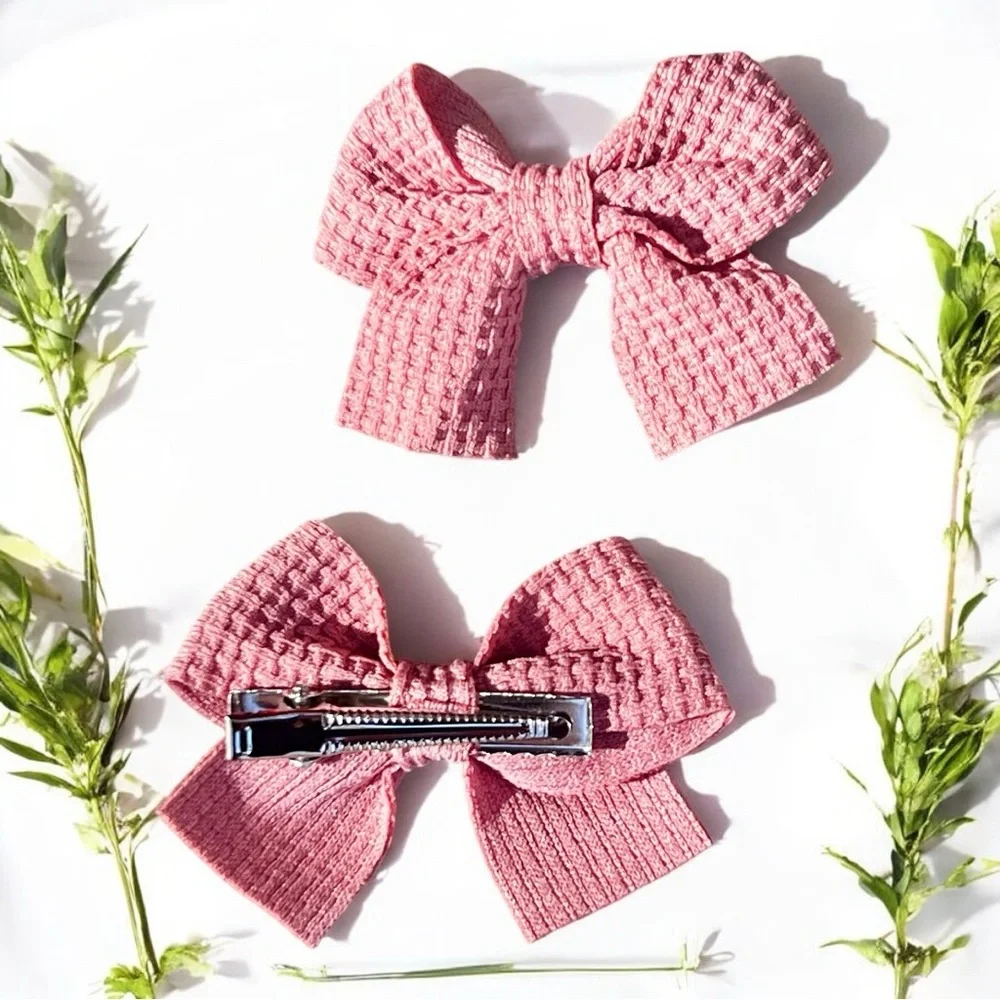 Waffle Mini Pink Hair Bows Set of 2 For kids